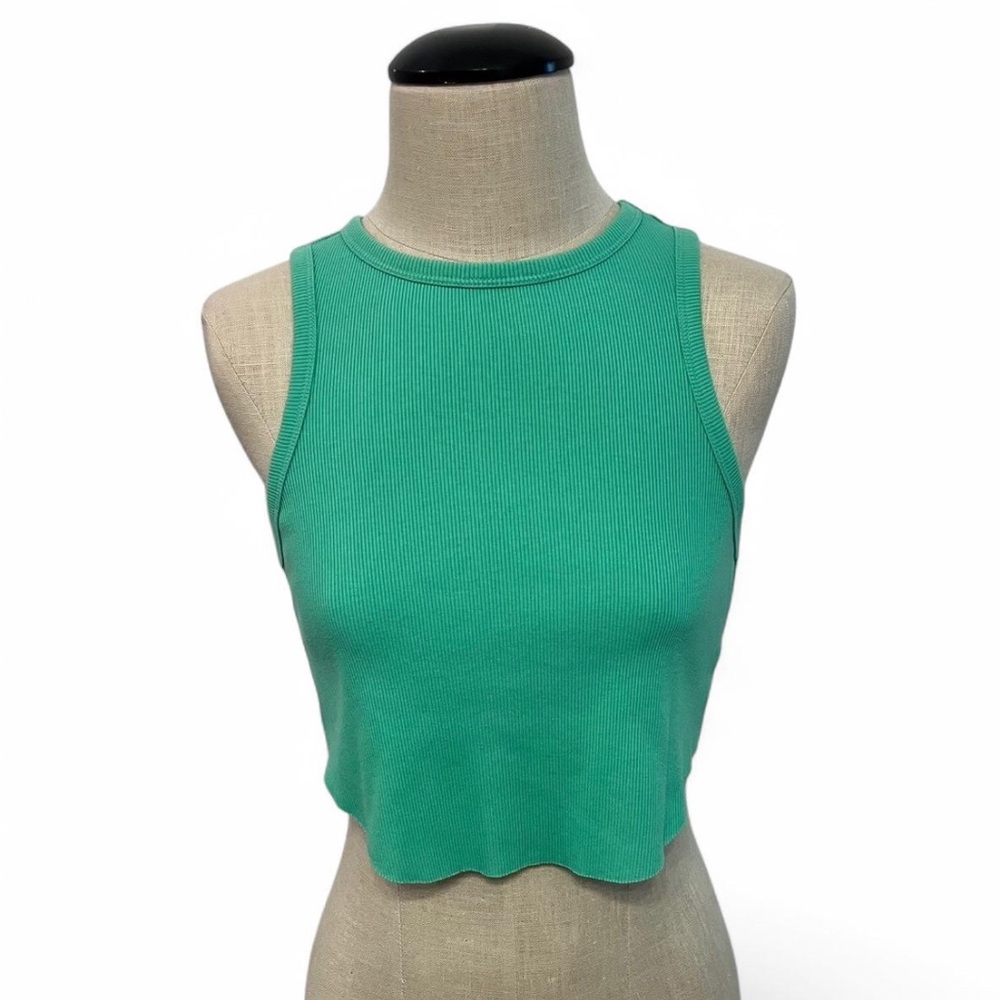 Wild Fable Ribbed Crop Tank Top in Light Green- sz Large